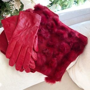 Gorgeous Red Fur Wrap with Red Leather Gloves